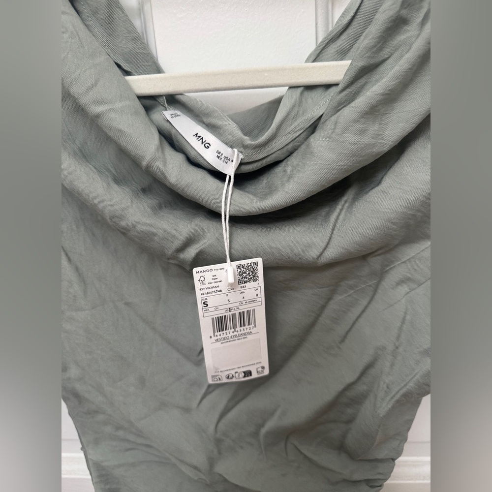 NWT - Mango asymmetrical draped short dress, sage green, size S - Picture 8 of 11